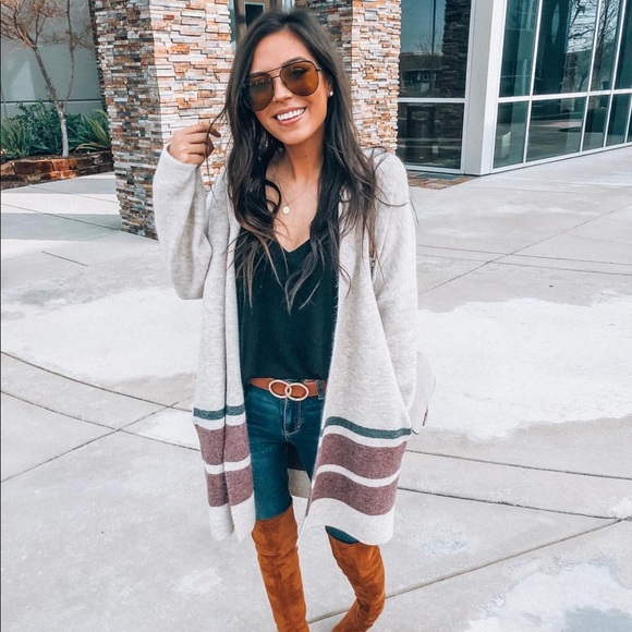 Red Dress Boutique Sweaters - Beige stripe cardigan